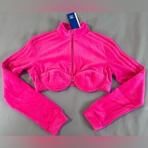 Adidas X Jeremy Scott cropped Velour Track Jacket Neon Pink Sz Medium